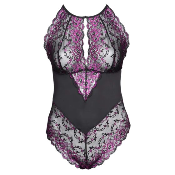 Cottelli Plus Size - Floral Bodysuit (Black-Purple)