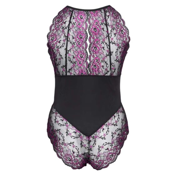 Cottelli Plus Size - floral bodysuit (black-purple)