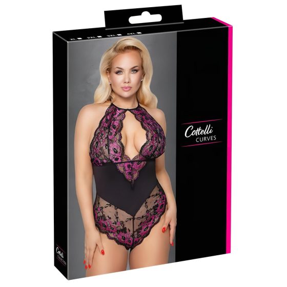 Cottelli Plus Size - Floral Bodysuit (Black-Purple)