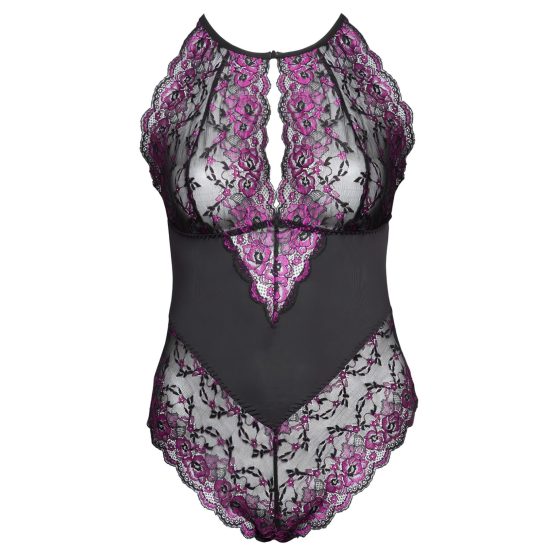 Cottelli Plus Size - Floral Bodysuit (Black-Purple)