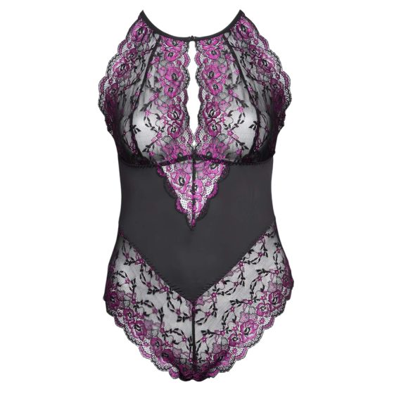 Cottelli Plus Size - floral bodysuit (black-purple)