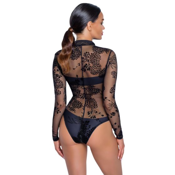 Noir - Transparent, Long Sleeve Bodysuit (Black)