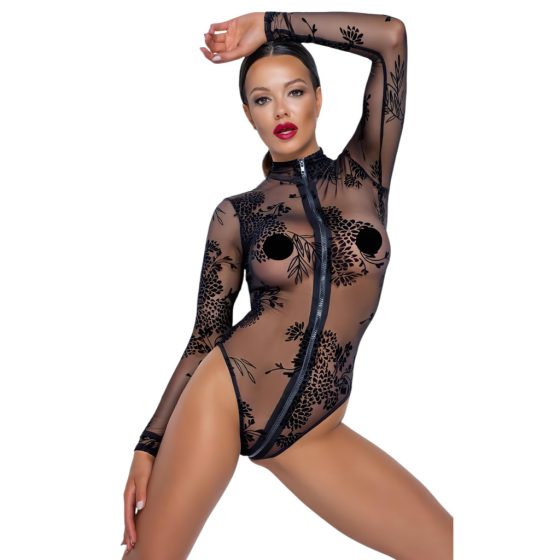 Black Sheer Long-Sleeve Bodysuit