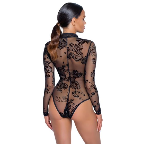 Noir - Transparent, Long Sleeve Bodysuit (Black)