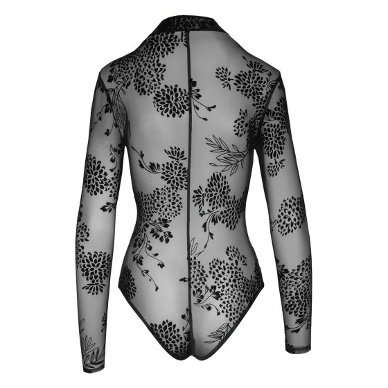 Black Sheer Long-Sleeve Bodysuit