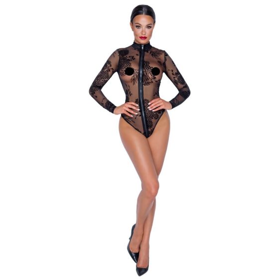 Black Sheer Long-Sleeve Bodysuit