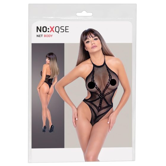 / NO:XQSE - Cross Pattern Fishnet Bodysuit - Black (S-L)