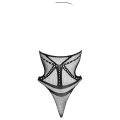 / NO:XQSE - Cross Pattern Fishnet Bodysuit - Black (S-L)