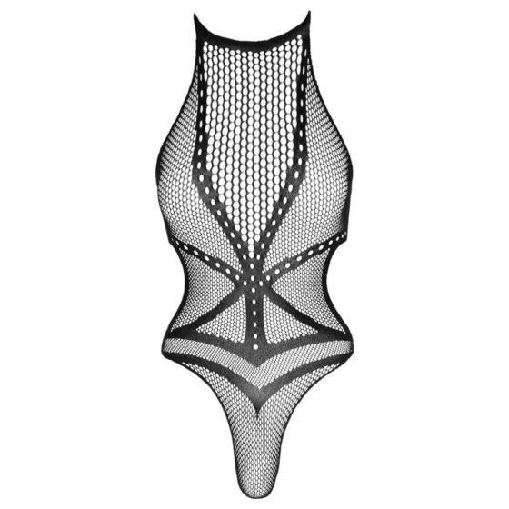 / NO:XQSE - Cross Pattern Fishnet Bodysuit - Black (S-L)