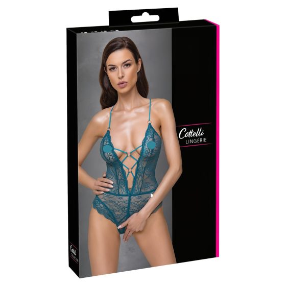 Cottelli - Lace-Up Open Bodysuit (Green)