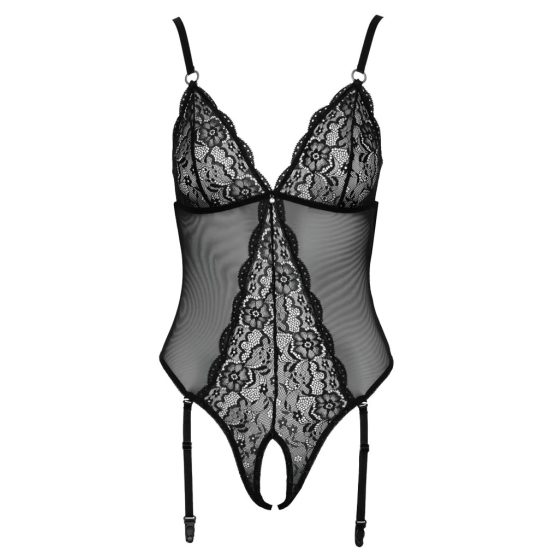 Cottelli - Lace Garter Bodysuit with Openings (Black)