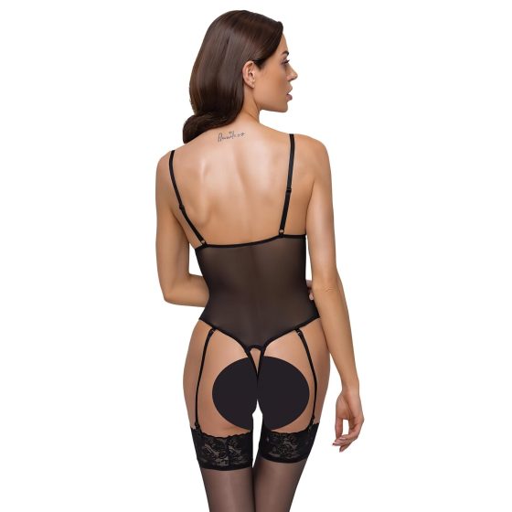 Cottelli - Lace Garter Bodysuit with Openings (Black)