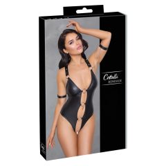 Cottelli Bondage - Shiny Black Open-Front Ringed Bodysuit