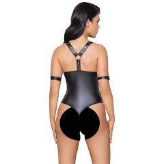 Cottelli Bondage - Glossy Open Bodysuit with Rings (Black)