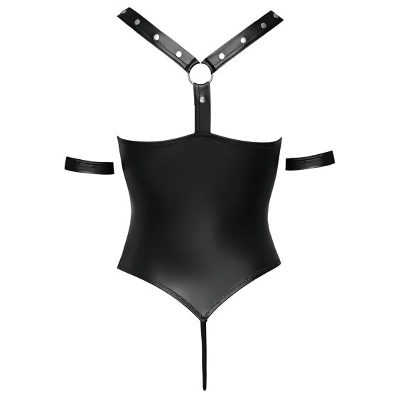 Cottelli Bondage - Shiny Black Open-Front Ringed Bodysuit