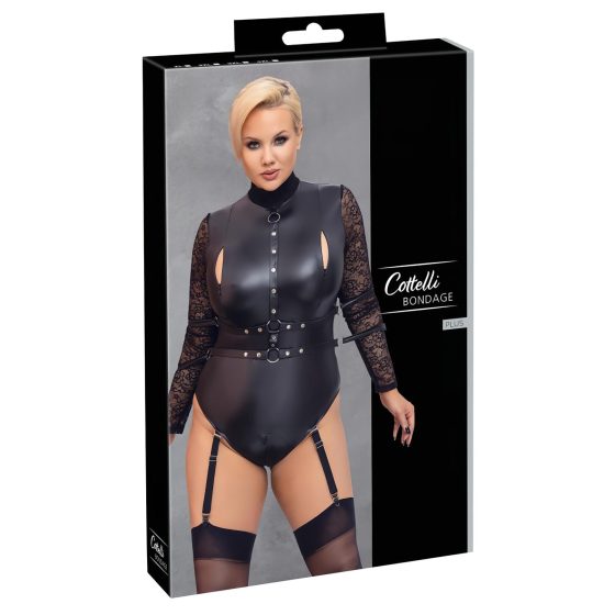 Cottelli Bondage Plus Size - Lace Sleeve Bodysuit (Black)