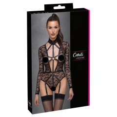 Cottelli - Transparent, Low-Cut Strappy Bodysuit (Black)