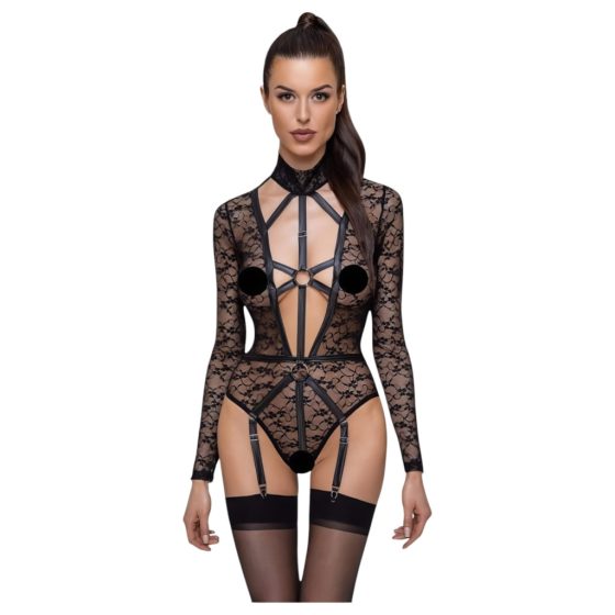 Cottelli - Transparent, Low-Cut Strappy Bodysuit (Black)