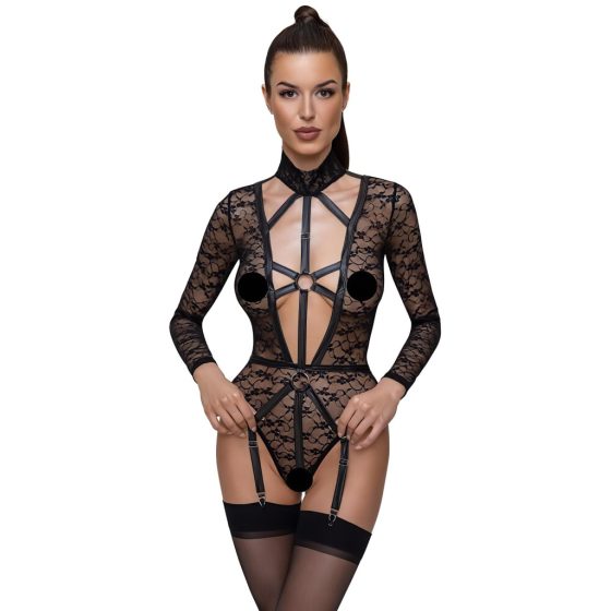 Cottelli - Transparent, Low-Cut Strappy Bodysuit (Black)