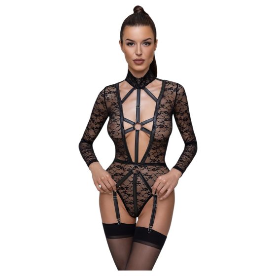 Cottelli - Transparent, Low-Cut Strappy Bodysuit (Black)