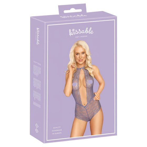 Kissable - Lace Bodysuit with Choker (Purple)