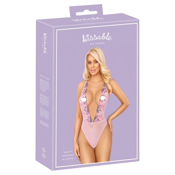 Kissable - Pink Rosette Embroidered Bodysuit