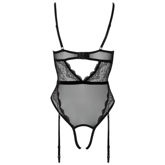 Cottelli - Open Strappy Bodysuit with Garter (Black)