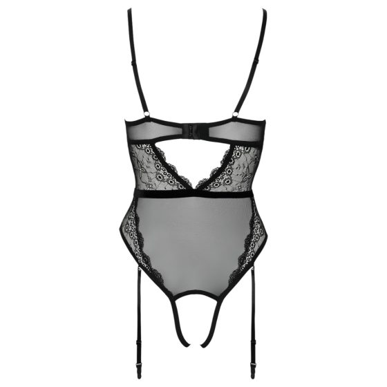 Cottelli - Open Strappy Bodysuit with Garter (Black)