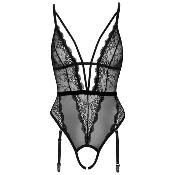 Cottelli - Open Strappy Bodysuit with Garter (Black)