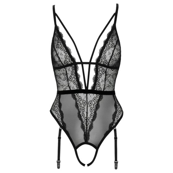 Cottelli - Open Strappy Bodysuit with Garter (Black)