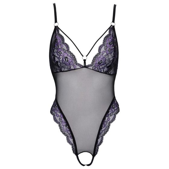 Cottelli - Embroidered Open Lace Bodysuit (Black-Purple)