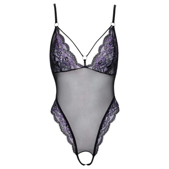 Cottelli - Embroidered Open Lace Bodysuit (Black-Purple)