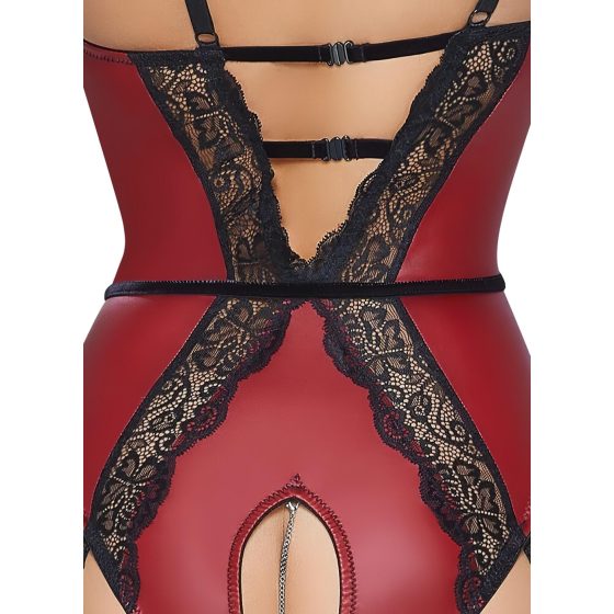 Abierta Fina - Open Garter Bodysuit (Black-Red)