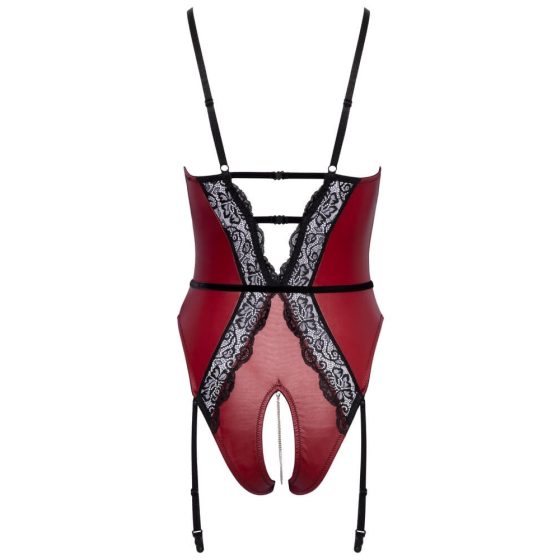 Abierta Fina - Open Garter Bodysuit (Black-Red)