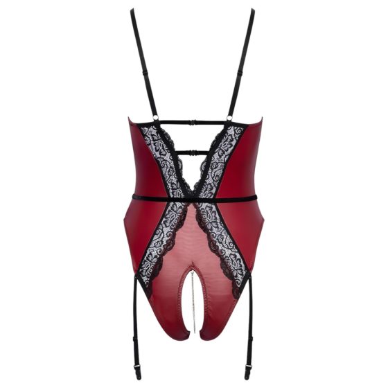 Abierta Fina - Open Garter Bodysuit (Black-Red)