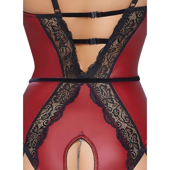 Abierta Fina - Open Bodysuit with Garter Belt (Black-Red)