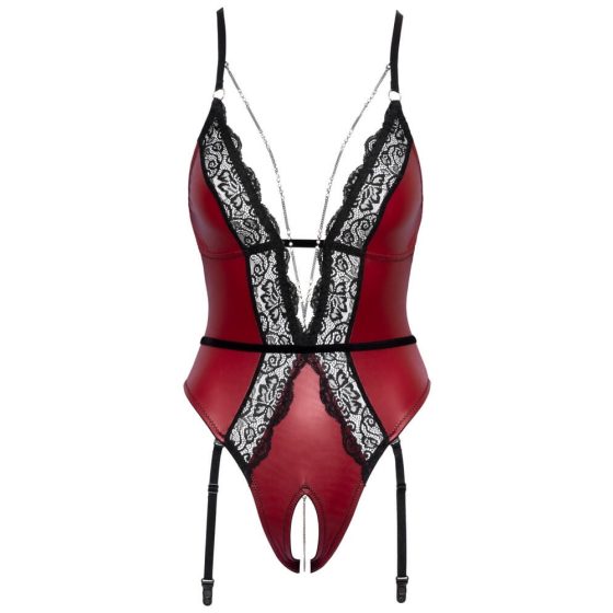 Abierta Fina - Open Garter Bodysuit (Black-Red)