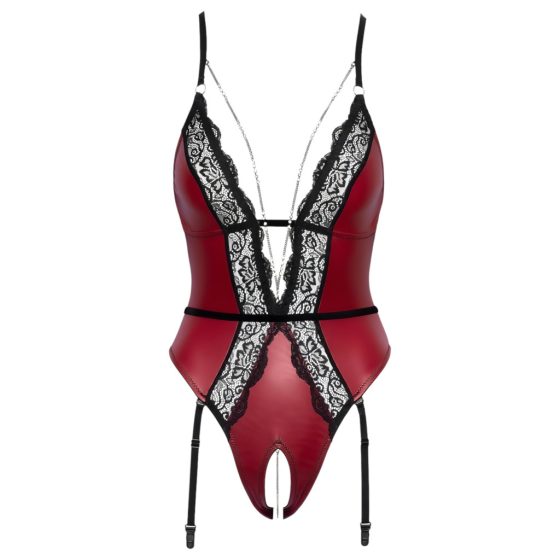 Abierta Fina - Open Bodysuit with Garter Belt (Black-Red)