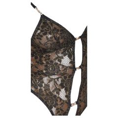   Abierta Fina - Open, Lace Bodysuit with Rhinestones (Black-Gold)