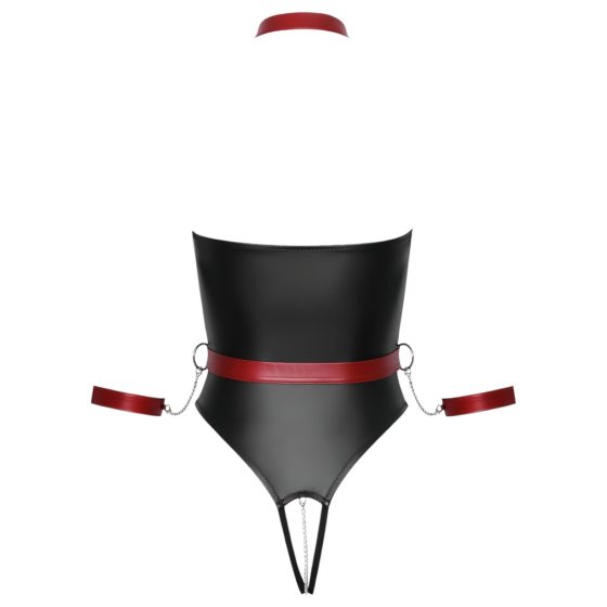 Cottelli Bondage - Glossy Bodysuit with Arm Restraints (Black-Red)