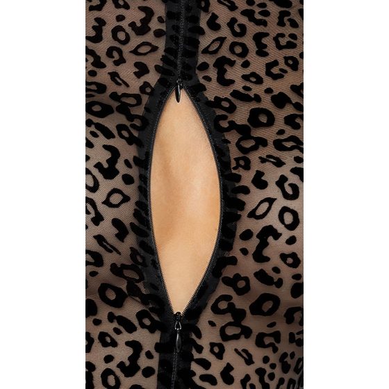 Noir - Leopard Print Long Sleeve Bodysuit (Black)