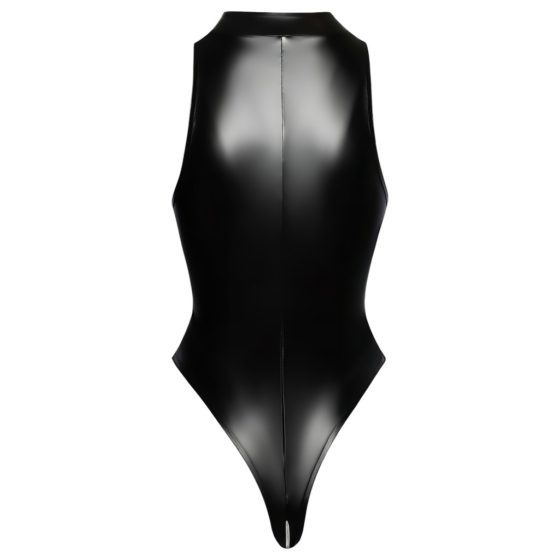 Black Glossy Zippered Sleeveless Bodysuit