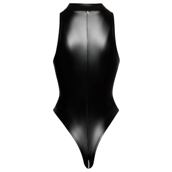 Black Glossy Zippered Sleeveless Bodysuit