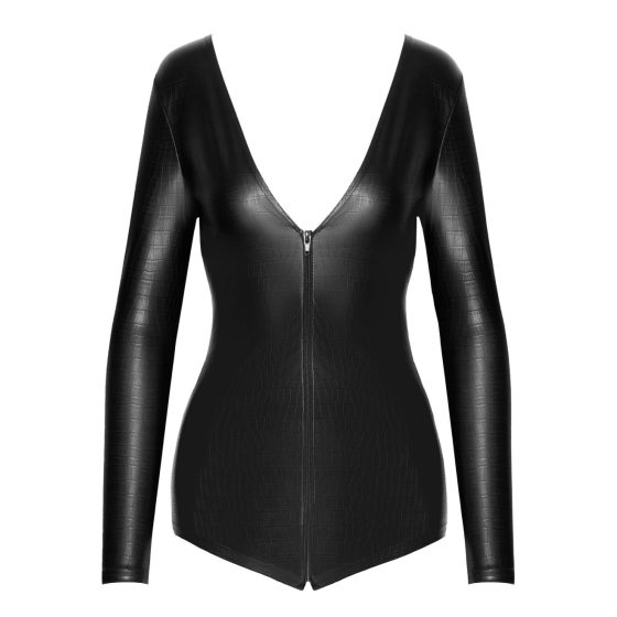 Noir - glossy long sleeve bodysuit (black)