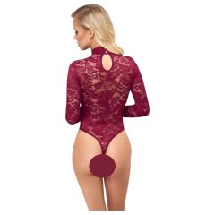 Cottelli - Transparent Lace Bodysuit (Burgundy)