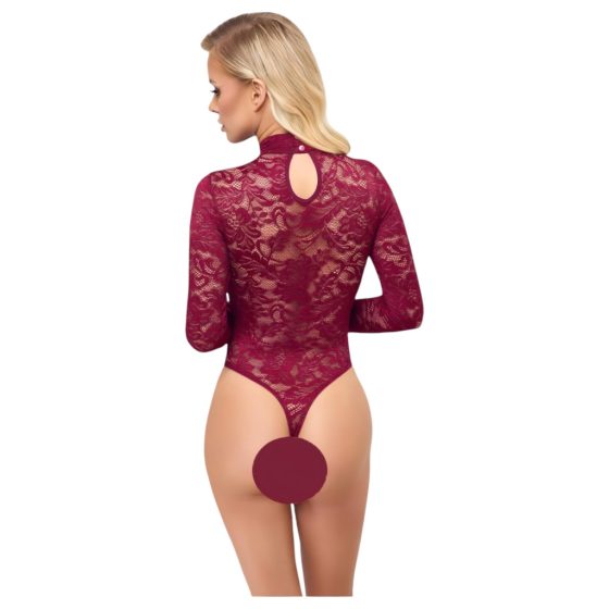 Cottelli - Transparent Lace Bodysuit (Burgundy)