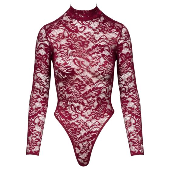 Cottelli - Transparent Lace Bodysuit (Burgundy)