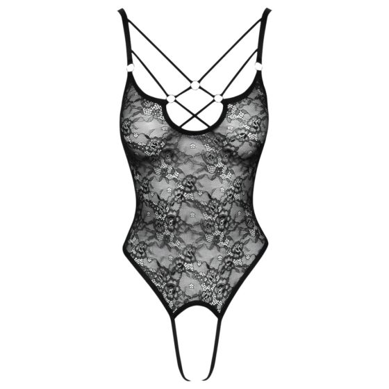 Cottelli - Transparent Open Lace Bodysuit (Black)