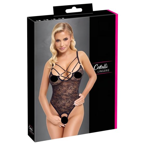 Cottelli - Transparent, Open Lace Bodysuit (Black)