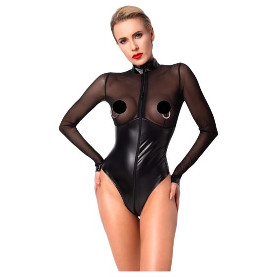 Noir - Shiny Sheer Bodysuit (Black)